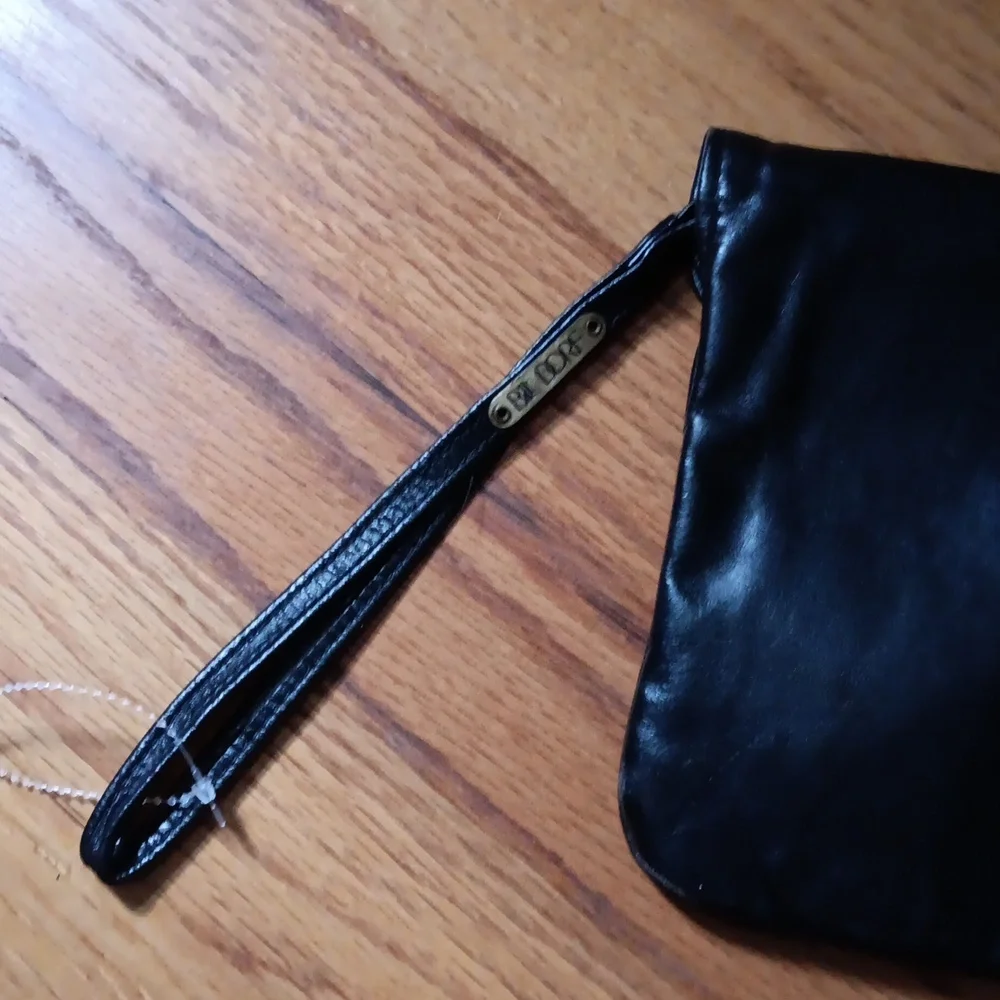 Bill Dorf Vintage Black Leather Clutch with Wristlet Strap